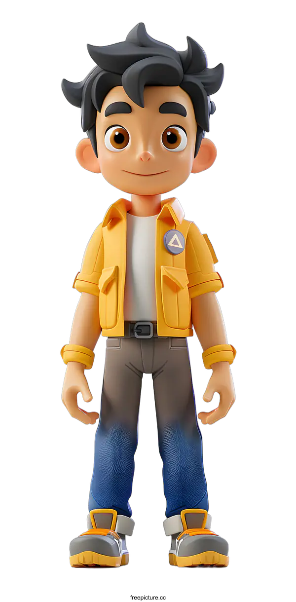[Transparent Background PNG]3D Cartoon Illustration of a Boy Wearing a Yellow Jacket