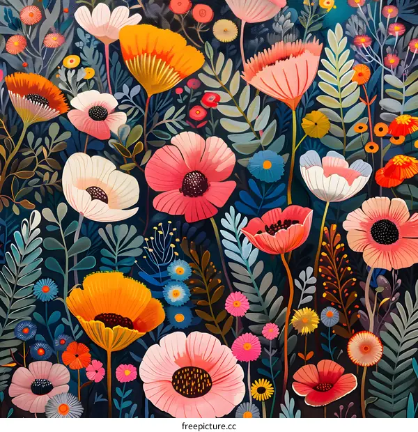 vibrant floral pattern with a dark background