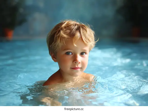 Adorable Child Swimming in a Pool