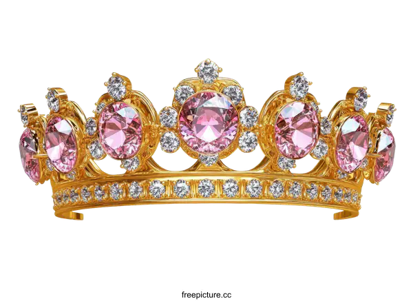 [Transparent Background PNG]Golden Crown with Pink Gems Illustration