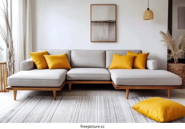Modern Sectional Sofa with Mustard Cushions