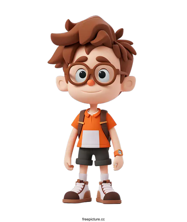 [Transparent Background PNG]3D Cartoon Boy Ready for School