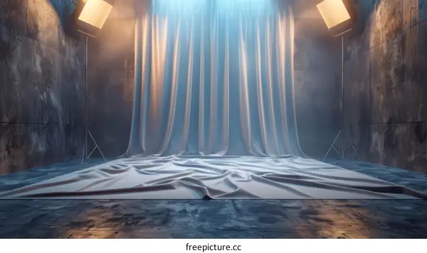 White Drapery Curtains Concrete Wall Backdrop