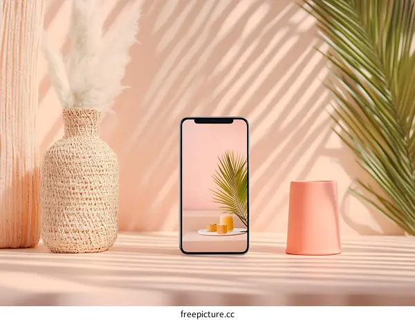 Minimalist Phone Mockup With Palm Leaf and Sunlight
