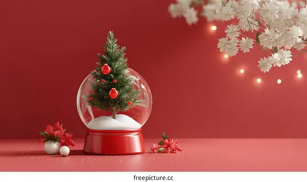 Christmas Snow Globe with Decorated Christmas Tree