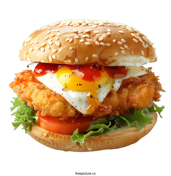 [Transparent Background PNG]Fried chicken sandwich with egg