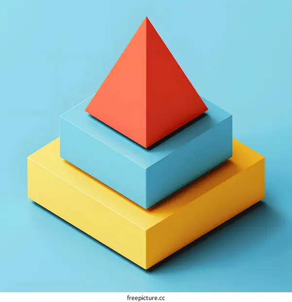Red Pyramid On Yellow and Blue Geometric Shapes
