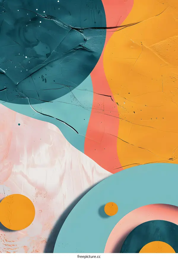 Abstract Art with Circles and Lines in Blue, Orange, Pink, and White