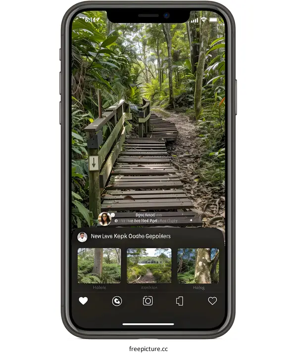 Wooden Walkway in Green Forest on Mobile Phone Screen