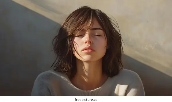 Closeup Portrait of a Woman with Peaceful Expression