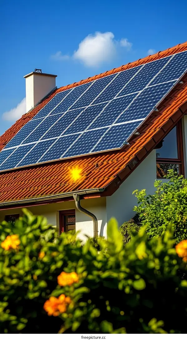 Solar Panel Home Roof Exterior View
