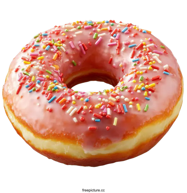 [Transparent Background PNG]Delicious Pink Glazed Donut with Sprinkles
