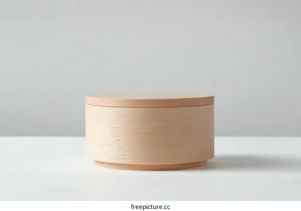 Simple Wooden Cylindrical Box on White Background