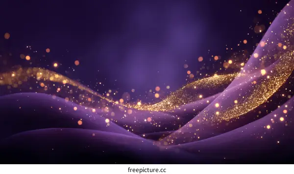 Abstract Purple and Gold Glitter Waves Background