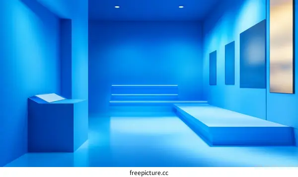 Empty Blue Gallery Showcase with Modern Design