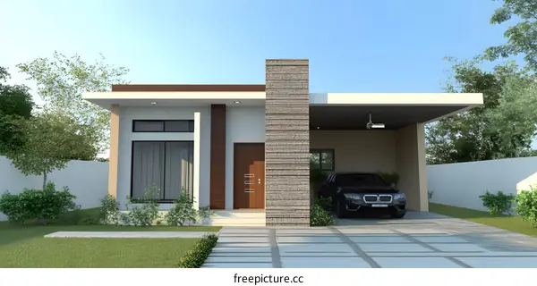 Modern Minimalist House Design with Carport and Green Lawn