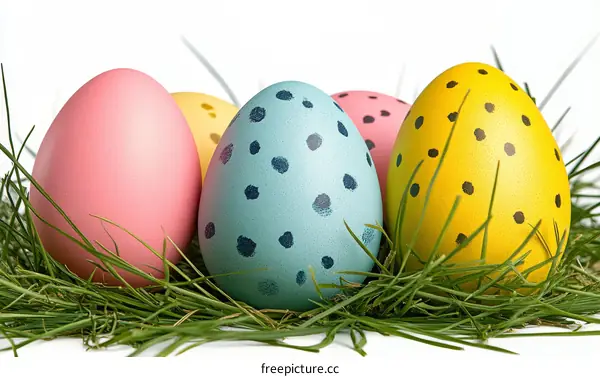 Colorful Easter Eggs Nestled in Grass
