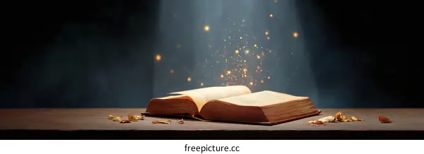 Magic Open Book on Wooden Table