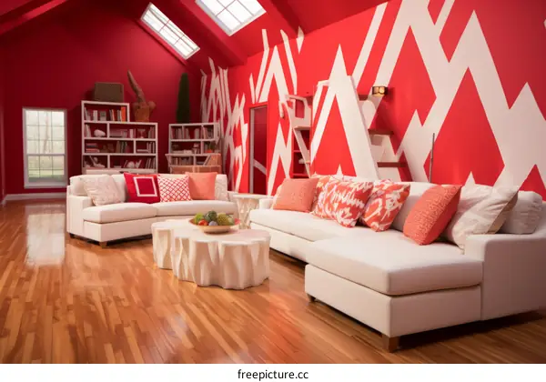 red and white living room interior design