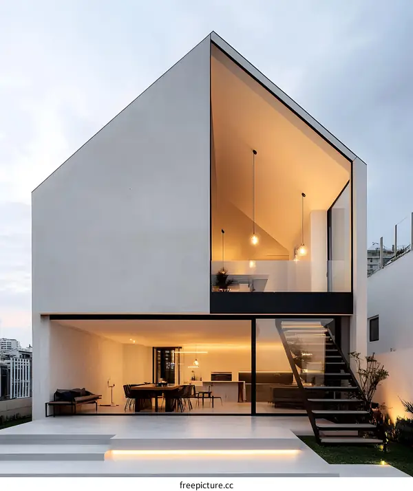 Modern Concrete House with Large Windows and a Patio