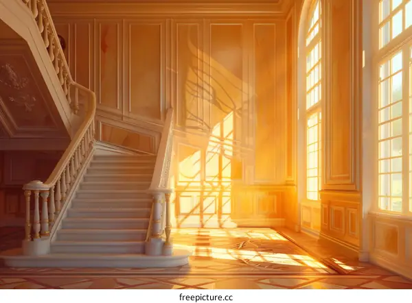 Opulent Mansion's Luxurious Marble Grand Staircase