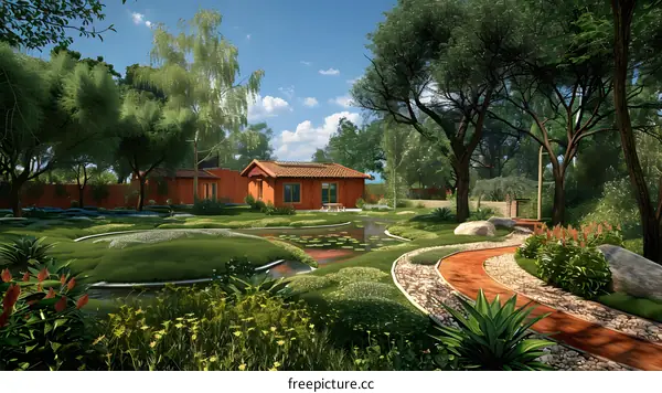 3D Illustration of a Modern House With a Beautiful Garden