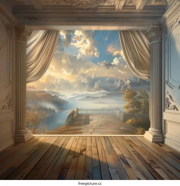 Idyllic Mountain Lake View from Balcony overlooking Fantastic Landscape