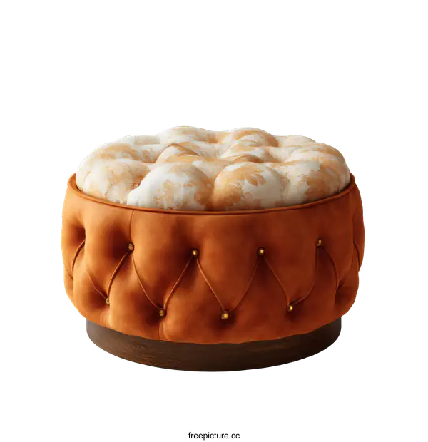 [Transparent Background PNG]Classic Round Velvet Ottoman with Floral Pattern