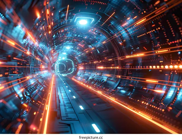 Futuristic Tunnel with Glowing Lights