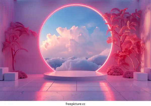 Pastel Pink Cloud Room Scene with Podium