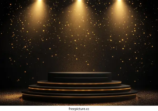 Luxury Black Podium Showcase with Golden Glitter