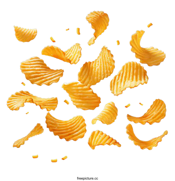 [Transparent Background PNG]Potato chips falling on a black background
