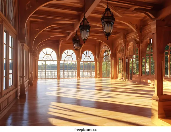Wooden Room With Large Windows and View of the Lake