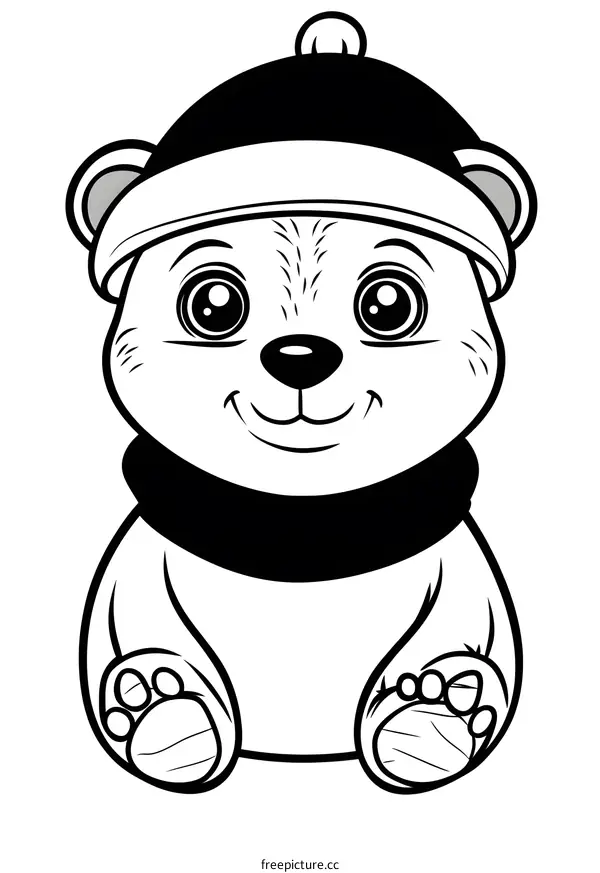 Cute Cartoon Polar Bear Wearing Winter Hat and Scarf