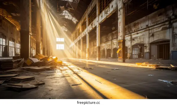 Abandoned Factory Building with Sunlight