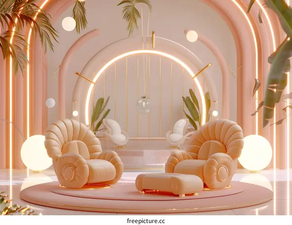 Pink and Gold Modern Interior Design with Shell Shaped Chairs
