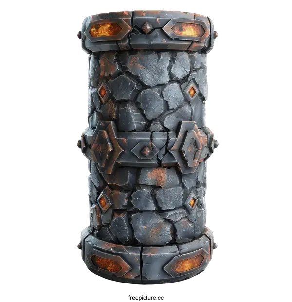 [Transparent Background PNG]gray stone pillar with glowing orange gems