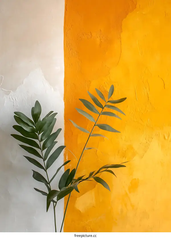 Minimalist Green Leaves and White and Yellow Walls