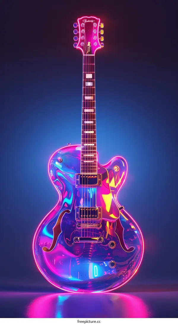3D Rendering of an Electric Guitar with a Shiny Surface and Glowing Elements