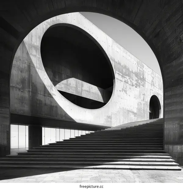 Modern Concrete Building with Circular Openings