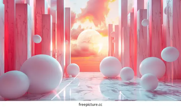 Abstract Geometric Shapes in a Pastel Pink Setting