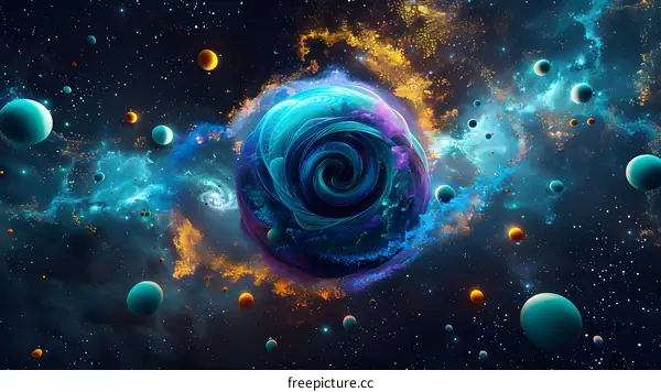 Blue and gold abstract planet