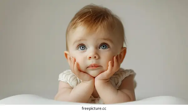 Adorable Baby Girl with Blue Eyes Looking Up