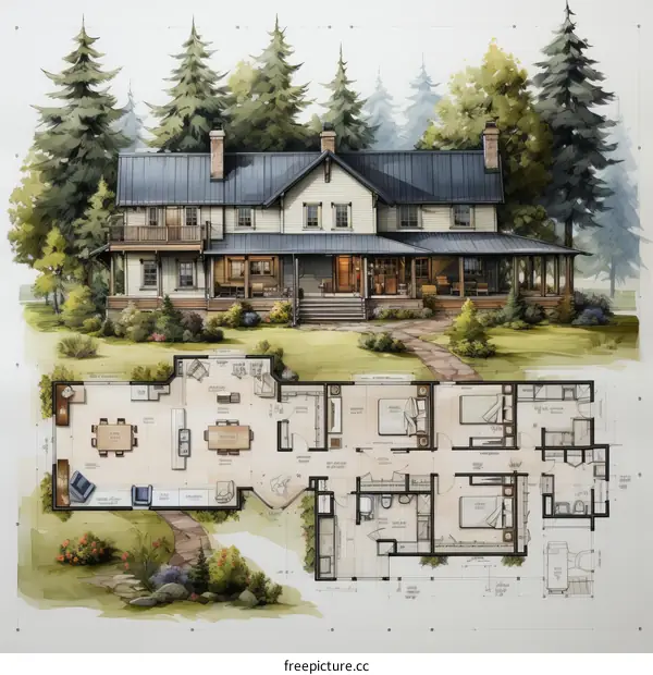 The blueprint of a two-story house