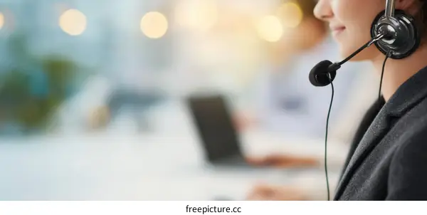 Businesswoman Using Headset in Office