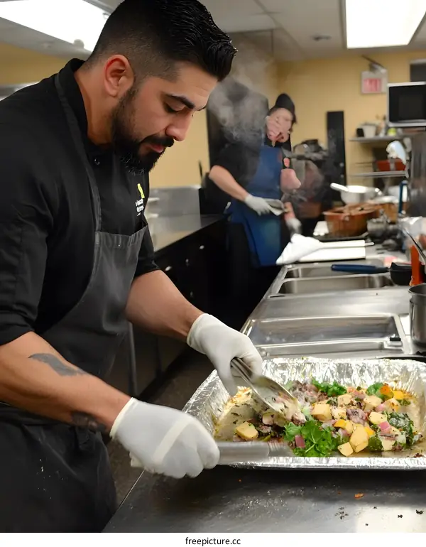 Chef Preparing Food in a Commercial Kitchen