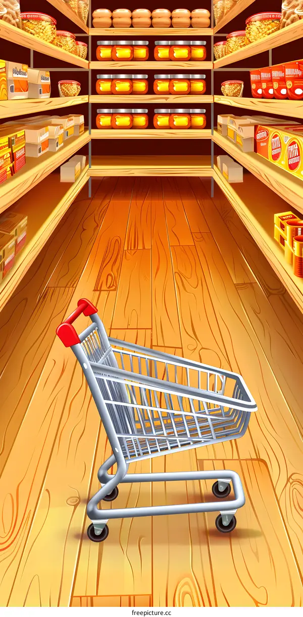 Empty Shopping Cart in Grocery Store