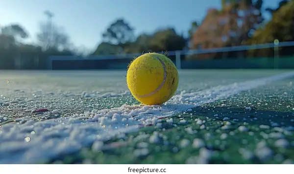 Tennis ball on frosty court