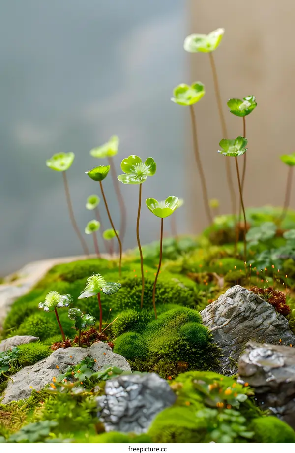 Green Moss Growing on Rocks