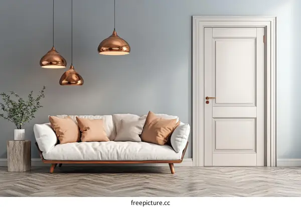 Modern Living Room Interior Design with Copper Pendant Lights